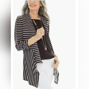 Chico's Brown White Stripe 3/4 Sleeve Open Front Cardigan XL
